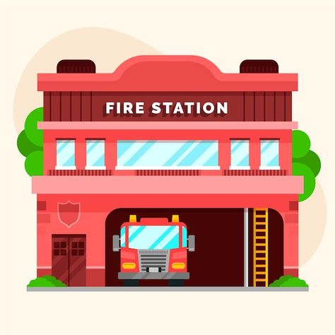 Fire Station Cartoon, Fire Station Clipart, Fire Station Design, Sequencing Activities Kindergarten, Cardboard City, Community Places, Primary School Art, Wall Art Tutorial, Ramadan Kids