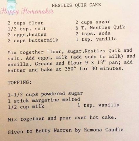 Nesquik Recipes, Nesquik Chocolate Milk, Easy Moist Chocolate Cake, Light Chocolate Cake, Nestle Quik, Mrs Happy Homemaker, Hot Milk Cake, Nestle Chocolate, Hot Cake