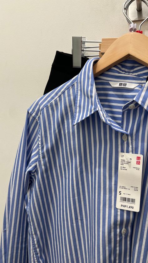 Uniqlo Aesthetic, Uniqlo, Striped Long Sleeve, Spring Outfit, Long Sleeve, Blue