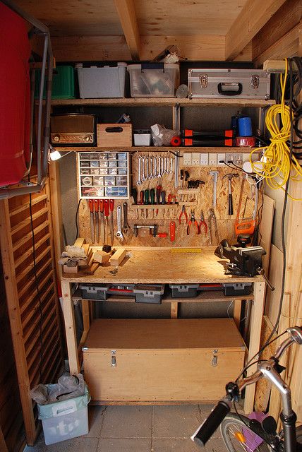 Workshop operational [interactive] by nizger, via Flickr Mini Shed, Make A Closet, Wooden Workshops, Workshop Shed, Workshop Layout, Shed Organization, Small Sheds, Tool Storage Diy, Backyard Shed