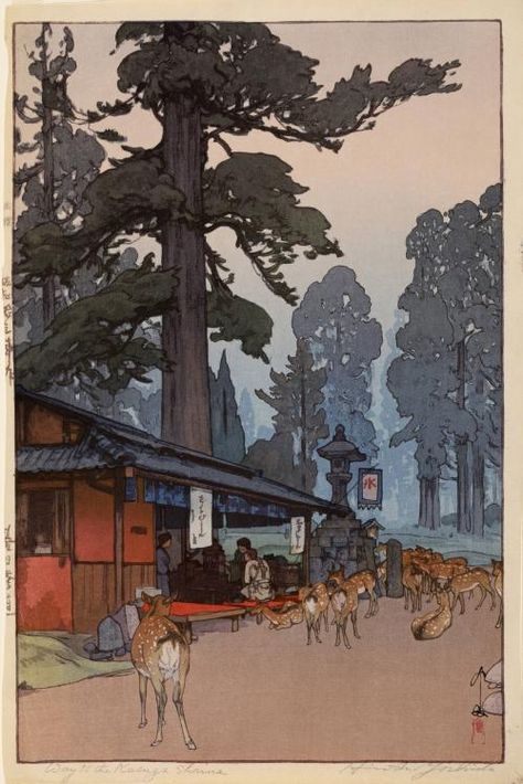 Kasuga Shrine, Hiroshi Yoshida, Japanese Drawings, Japanese Art Prints, Woodcuts Prints, Japanese Woodblock Printing, Japanese Painting, Artist Gallery, Woodblock Print