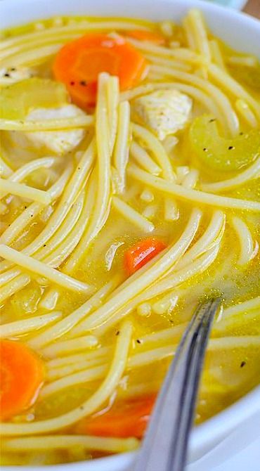 Homemade Chicken Noodle Soup 2 Nov. 2014, Got the urge for some great old-fashioned soup and this fit the bill. I did the recipe exactly as is except for the noodles. I used large egg noodles. Great comfort food and I will definitely make it again. More Homemade Chicken Noodle, Soup Chicken, Crock Pot Recipes, Chicken Noodle Soup Homemade, Spaghetti Noodles, Soup And Stew, Chicken Noodle Soup, Soup And Sandwich, Pantry Staples