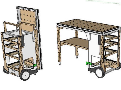 Timothy Wilmot's Multi-Function Tool Cart - Core77 Portable Workshop, Festool Mft, Portable Workbench, Mobile Workbench, Tool Cart, Workbench Plans, Diy Garage Storage, Shop Layout, Garage Tools