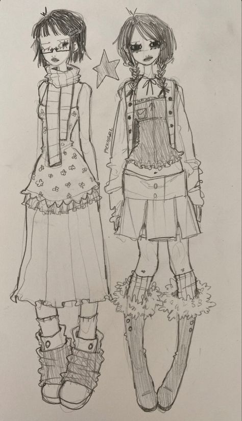 Fashion Doodles Clothes, Picklegrl Plus Size, Doodles On School Work, Aesthetic Drawing Clothes, Body Refrences Art Drawing, People Drawings Simple, Refence Pose Draw, Someone Sitting Reference, How To Draw Clothes On People