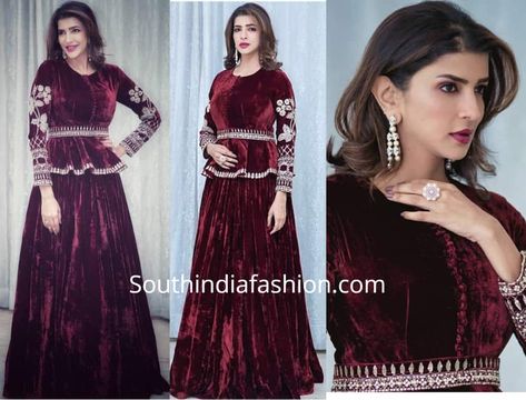 Velvet Blouse Designs Indian, Peplum Top With Skirt, Velvet Top Designs, Velvet Blouse Design, Bhumika Sharma, Indian Outfits Modern, Blue Blouse Designs, Long Blouse Designs, Function Dresses