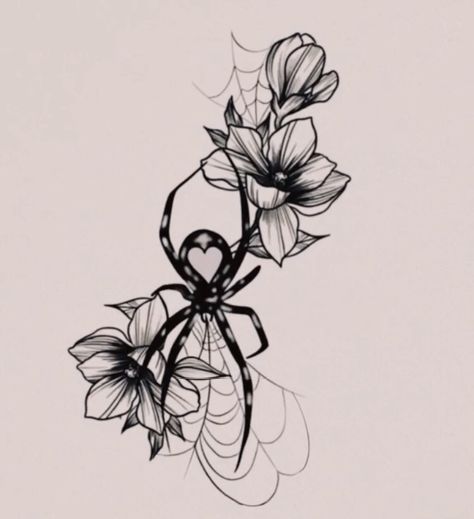 Spider Shoulder Tattoos For Women, Spiders And Flowers Tattoo, Gothic Flower Tattoo Design, Spooky Shoulder Tattoo, Black Widow Tattoo Women, Tattoo Ideas Female Spider, Flower Spider Tattoo, Goth Tattoo Designs Drawings, Spider And Flower Tattoo