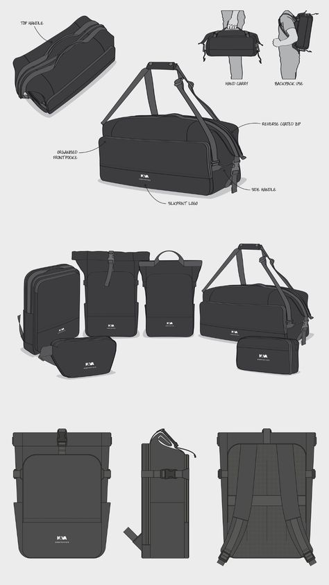 Bag Concept Design, Duffle Bag Design, Backpack Accessories, Backpack Technical Drawing, Techwear Chest Bag With Pockets For Travel, Bag Design, Backpack Sketches Industrial Design, Backpack Design Concept, Badminton Bag