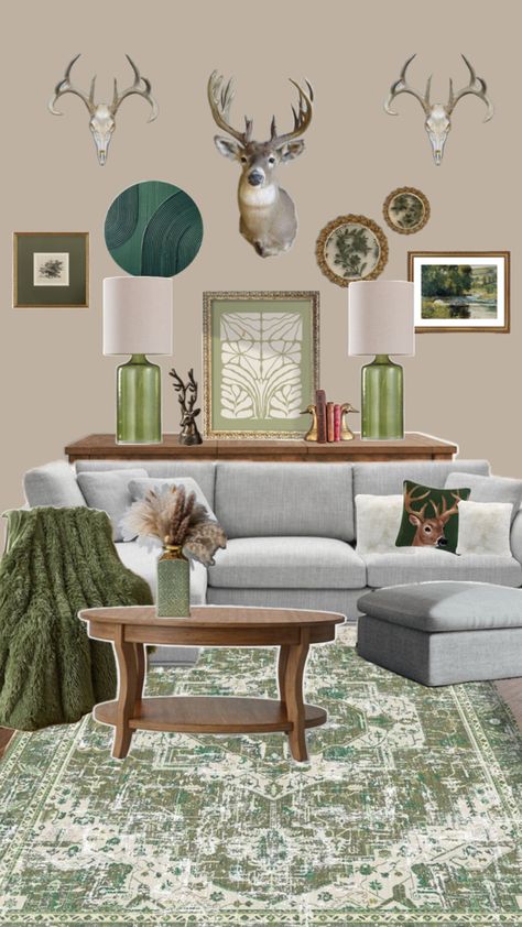 Deer theme living room Hunting Decor Living Room, Deer Theme, Hunting Decor, Decor Living Room, Decor Living, Future Home, Living Decor, Deer, Living Room Decor