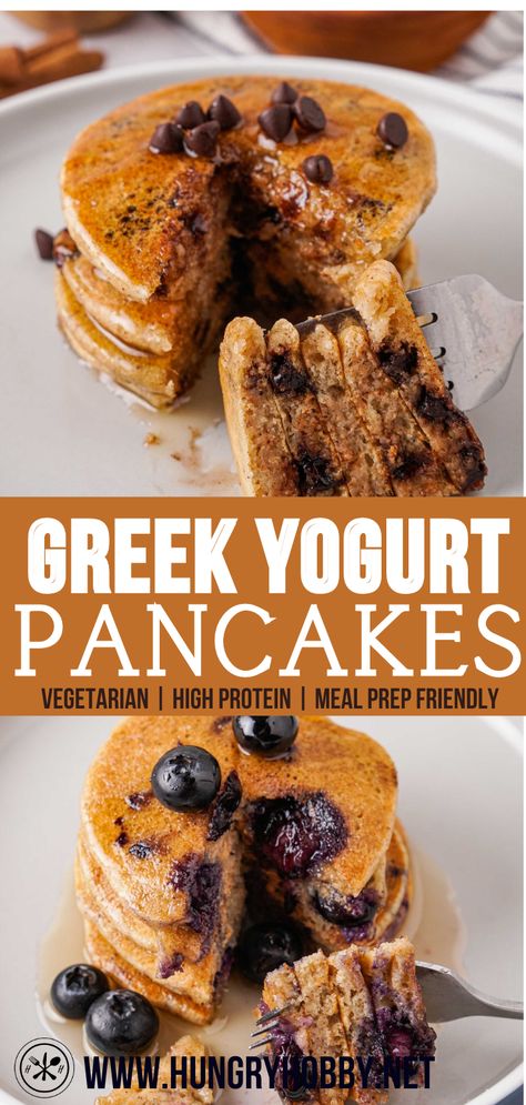 Vegetarian High Protein, Vegetarian Pancakes, Buttermilk Pancake, Greek Yogurt Pancakes, Flavored Pancakes, Yogurt Pancakes, Yummy Healthy Breakfast, Extra Protein, High Protein Meal Prep