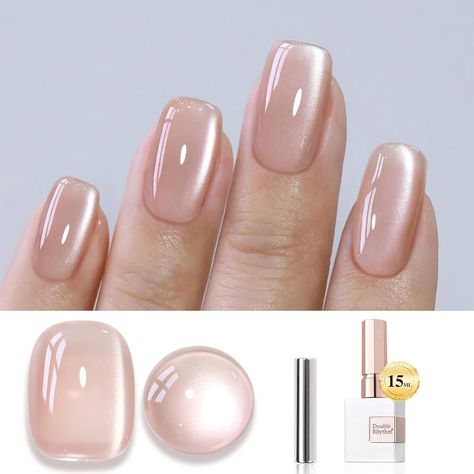 Amazon.com : Double Rhythm Jelly Glass Cat Eye Gel Polish with Magnet 15ML Holographic Glitter Shimmer Translucent Sheer Color Magnetic Nail Polish Salon DIY at Home (Jelly Glass Nude-MC1101) : Beauty & Personal Care Cat Eye Nails Clear, Cat Eye Natural Nails, Cat Eye Nails Colors, Glass Cat Eye Nails, Jelly Nude Nails, Sheer Nail Designs, Different Color Nails, Sheer Nails, Cat Eye Nails Polish