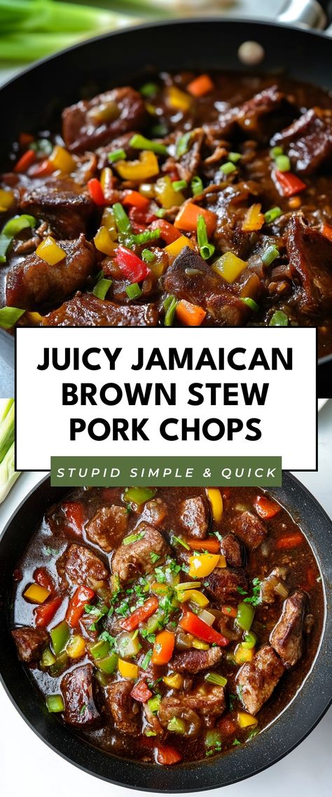 Image for Juicy Jamaican Brown Stew Pork Chops Pork Stew Meat Recipes Slow Cooker, Stewed Pork Chops, Pork Stew Meat Recipes, Jamaican Brown Stew, Pork Stew Meat, Bean And Cheese Burrito, Cheese Burrito, Pork Stew Recipes, Caribbean Foods