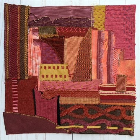 This art quilt incorporates hand printed fabric with commercial textiles. #artquilt #fabriccollage #handprintedfabric Zwia Lipkin, Texture Textile, Textile Collage, A Level Textiles, Painting Fabric, Hand Printed Fabric, Gelli Printing, Textile Fiber Art, Fibre Art