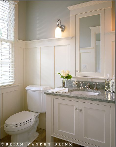 13 Small Bathrooms with Big Impact - The Honeycomb Home Bathroom Wainscoting, Wainscoting Bathroom, Board And Batten Wall, Bad Inspiration, Subway Tiles, Downstairs Bathroom, Upstairs Bathrooms, Bathroom Redo, Bath Room