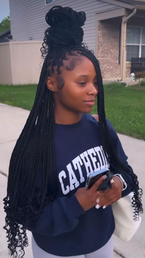 Cute Box Braids, Long Box Braids, Box Braids Hairstyles For Black Women, Cute Braided Hairstyles, Cute Box Braids Hairstyles, Quick Braided Hairstyles, Protective Hairstyles Braids, Pretty Braided Hairstyles, Braids With Curls