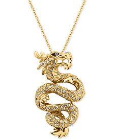 EFFY® Diamond Dragon Pendant Necklace (5/8 ct. t.w.) in 14k Gold Diamond Dragon, Beautiful Diamond Necklace, White Diamond Necklace, Black Hills Gold Jewelry, 14k Yellow Gold Necklace, Long Pearl Necklaces, Horn Necklace, Yellow Gold Necklace, Round Pendant Necklace