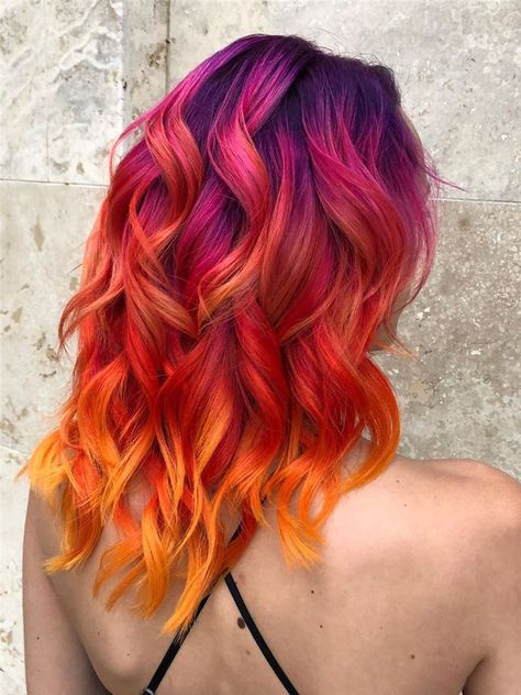 Cool colorful hair color ideas such as, blue-black or enthusiastic fiery red or calm green, charming yellow, mature gray? you can browse our website from time to time. #colorfulhair #haircolor #hairstyle Sunset Hair Color, Flame Hair, Haircolor Ideas, Sunset Hair, Pulp Riot Hair Color, Fire Hair, Vivid Hair Color, Pulp Riot Hair, Sunset Red