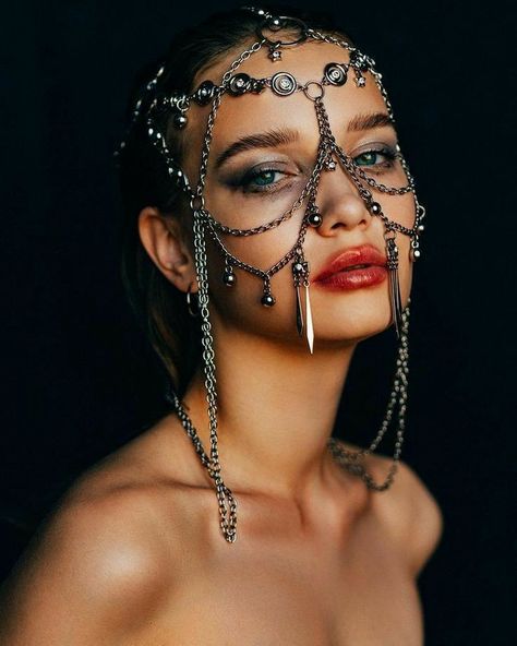 Face Chains, Sequin Veil, Vamp Aesthetic, Wire Beading, Face Chain, Festival Jewellery, Burning Men, Chain Headpiece, Steampunk Mask