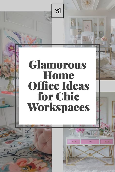 Craft an Elegant Efficiency in your home office with glam makeovers that blend style and productivity. Incorporate mirrored desks or glass tabletops with gold or chrome legs for a touch of sophistication. Luxurious, upholstered office chairs in velvet or leather, accented with metallic finishes, ensure comfort during long work sessions. Use statement lighting, like a crystal chandelier or a sleek, modern lamp, to illuminate your workspace while adding a glamorous flair. Gorgeous Office, Modern Glam Office Business, Womans Office Ideas, Soft Office Aesthetic, Glam Office Wallpaper, Woman's Office Ideas, Glam Office Decor Workspaces, Office Desk Glam, Rustic Glam Desk