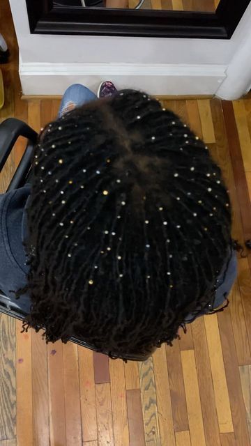 Beads On Sisterlocks, Sparkle Locs, Hair Sprinkles On Locs, Beads In Locs, Loc Decoration, Loc Sprinkles Locks, Braidlocs Journey, Beaded Locs, Beads On Locs