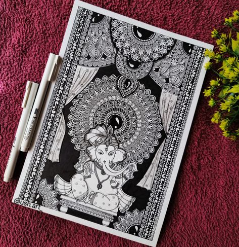 Ganesh Chaturthi mandala. Black and white mandala.Intricate mandala. Ganesha mandala Ganesh Chaturthi Mandala Art, God Mandala Art, Ganesh Mandala Art, Ganpati Mandala, Ganesha Mandala Art, Mandala Intricate, Ganesh Mandala, Ganesha Mandala, Mandala Black And White