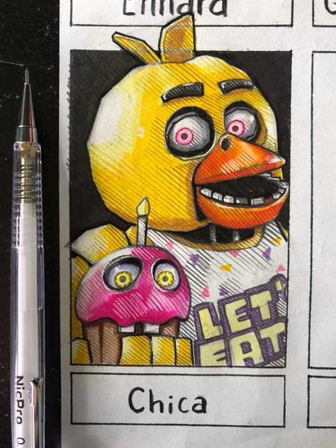 Fnaf Characters Drawings, Chica Drawing Fnaf, Chica Fnaf Art, Fnaf Drawings Sketches, Good Drawing Apps, Dibujos Toy Story, Scary Drawings, Monster Drawing, Pixel Art Templates