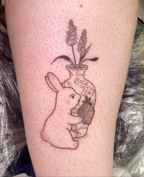 Rabbit Tattoo, Rabbit Tattoos, Vase Blue, Tattoo Design, Body Art, Tattoo Ideas, Lotus, Tattoo Designs, Vase