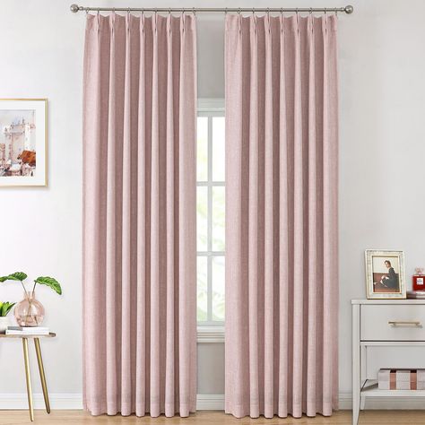 PRICES MAY VARY. Ready Made:Each package includes 2 panels of pinch pleated curtain with 18 hooks(without rings),measuring 40"Wx108"L each panel. 100 Percent Blackout:Sewn with blackout coated lining,room darkening curtains can block out sunlight,uv rays effectively and provide thermal insulation,noise reduction and total privacy protection,which is a perfect choice for baby,night shifter,and people who are sensitive to the light. Pinch Pleats Design:Each pink curtain panel with 7 pinch pleats g Pink Drapes, Pink Blackout Curtains, Pinch Pleat Curtains, Luxury Curtains, Curtain Room, Pink Curtains, Drape Panel, Home Pink, Pleated Curtains