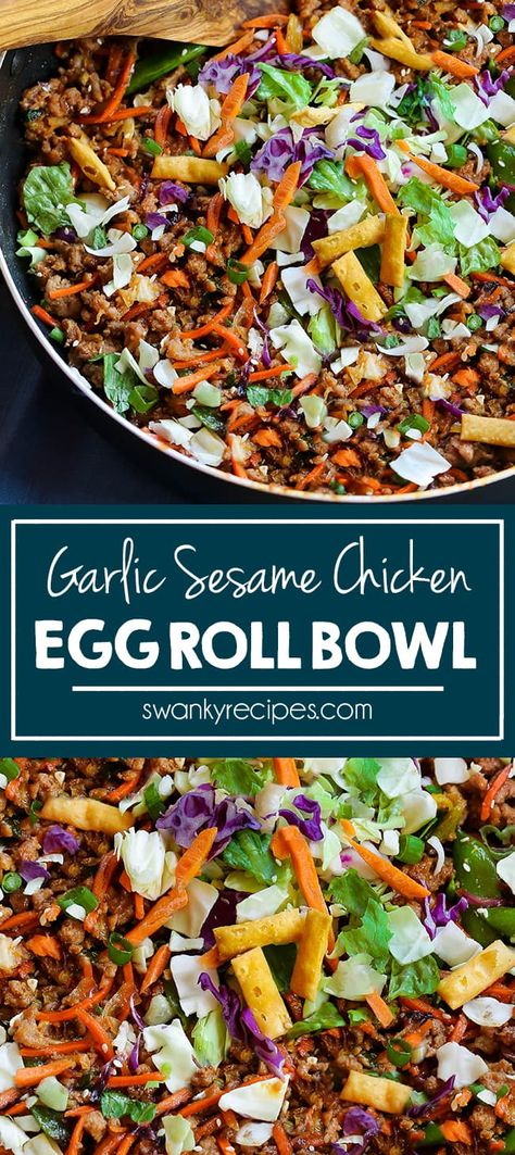 Egg Roll Bowls, Egg Roll Bowl, Chinese Egg Rolls, Telur Gulung, Chicken Cabbage, Healthy Chinese, Chicken Egg Rolls, Chicken Garlic, Chinese Egg