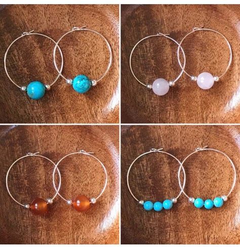 Quartz Hoop Earrings, Chakra Healing Stones, Boho Hoop Earrings, Gemstone Hoop Earrings, Turquoise Hoop Earrings, Turquoise Hoops, Boho Style Earrings, Diy Jewelry Inspiration, Boho Crystal