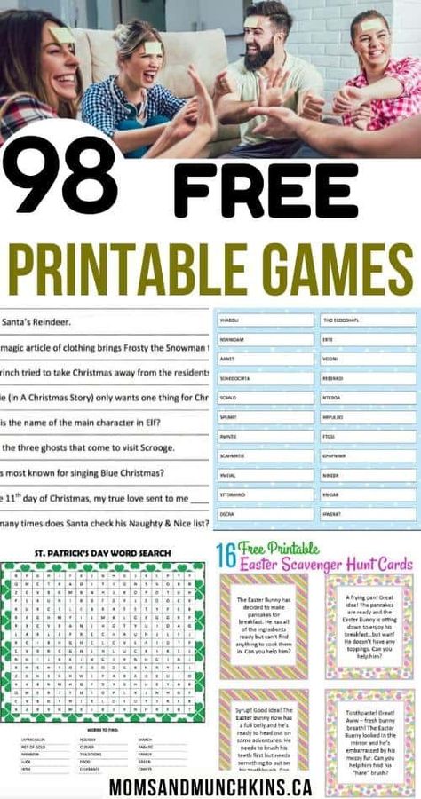 98 Free printable games. We have a variety of free printable games like charades, scavenger hunts, word scrambles, word searches, trivia games and more. Make your next party a success with these free printable games. #freeprintablegames #printables Latest Craft Ideas, Craft For Beginners, Craft Toys, Senior Games, Printable Games For Kids, Printable Board Games, Free Printable Games, Toys Ideas, Senior Activities