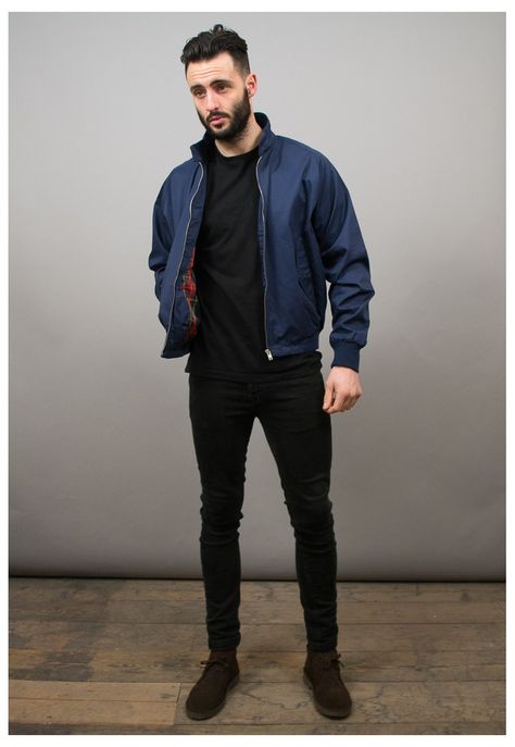 Vintage Style Navy Harrington Jacket Navy Harrington Jacket Men Outfit, Navy Jacket Outfit Men, Harrington Jacket Outfit, Blue Jacket Outfits Men, Navy Jacket Outfit, Harrington Jacket Men, Jacket Outfit Men, Cool Jackets For Men, Mens Navy Jacket