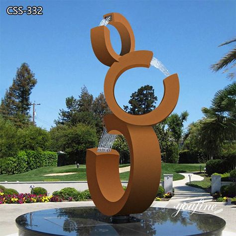 Hotel Fountain Design, Welded Water Fountain, Steel Fountain, Corten Steel Garden, Fountain Roundabout, Fountain Garden, Sculpture Fountain, Water Fountain Design, Welding Ideas