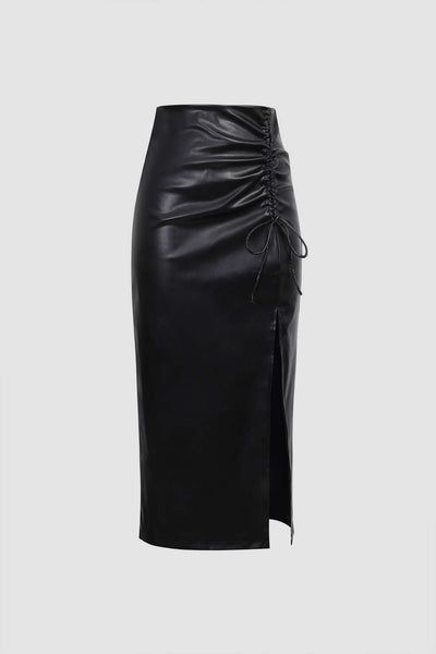 Full Leather Outfit, Ruched Midi Skirt, Elegante Casual, Skirts Online, List Style, Sheer Fabrics, Black Faux Leather, Black Green, Pre Order