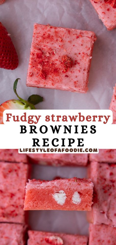 Strawberry Fudge Brownies, Valentines Strawberry Brownies, Strawberry Cake Brownie Recipes, Strawberry Simple Dessert, Valentine’s Day Strawberry Brownies, Strawberry Extract Recipe Desserts, Strawberry Blondie Brownies, Strawberry Blonde Brownies, Easy Dessert Recipes Homemade