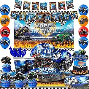 Monster Truck Birthday Party Supplies,112pcs Monster Truck Birthday Decorations & Tableware Kit - Monster Truck Plates and Napkins Banner Backdrop etc Monster Truck Decorations for Birthday Party Monster Truck Decorations, Monster Truck Party Food, Truck Birthday Decorations, Monster Truck Theme Birthday Party, Monster Truck Party Decorations, Decorations For Birthday Party, Monster Truck Birthday Party, Monster Truck Theme, Truck Birthday Party