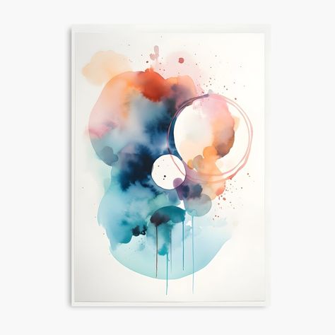 Calming Watercolor Abstract Painting, Cool Colorful Circle Bedroom Wall Art, Fine Art Print, Dripping Water Clouds by Lightweav | Redbubble Circle Bedroom, Dripping Effect, Watercolor Abstract Painting, Dripping Water, Colorful Circle, Watercolor Paintings Abstract, Watercolor Abstract, World Of Color, Colorful Abstract