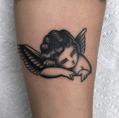 Cherub Tattoo Designs, Baby Angel Tattoo, Hyper Realistic Tattoo, Cherub Tattoo, Optical Illusion Tattoo, Religious Tattoo, Peonies Tattoo, Floral Tattoo Design, Angel Tattoo