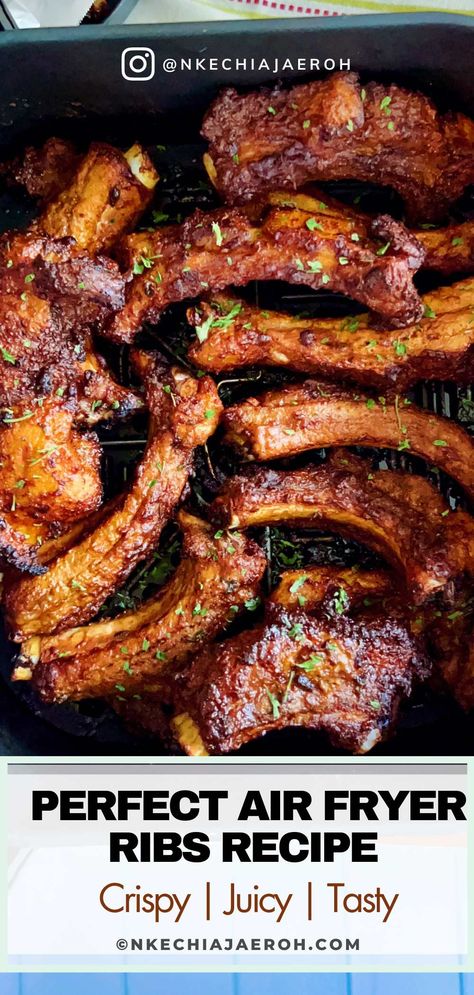 Crispy Air Fryer Ribs Without Barbecue Sauce - Nkechi Ajaeroh Ribs In The Air Fryer, Air Fryer Ribs, Air Fryer Recipes Ribs, Air Fryer Recipes Pork, Baby Back Pork Ribs, New Air Fryer Recipes, Air Fryer Pork, Cooks Air Fryer, Lamb Ribs