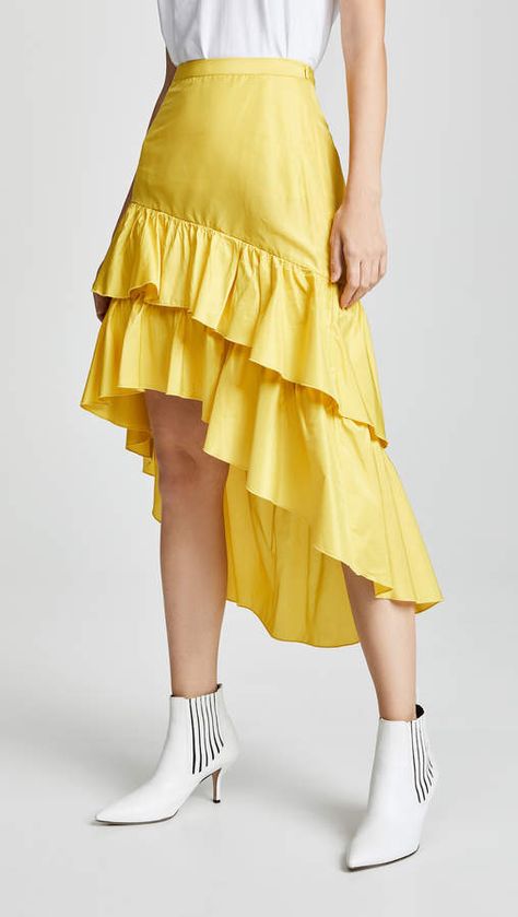 Cynthia Rowley High Low Tiered Ruffle Skirt Ruffle Skirt Outfit, High Low Ruffle Dress, Layered Ruffle Skirt, Skirt Inspiration, Tiered Ruffle Skirt, Diy Skirt, China Style, Skirt Fabric, High Low Skirt