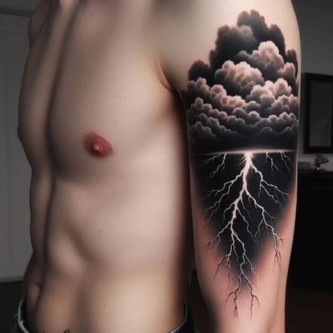 73 Heartwarming Cloud Tattoo Ideas To Fade Away Your Worries – Tattoo Inspired Apparel Storm Lightning Tattoo, Storm Tattoo Men, Lightning Storm Tattoo, Thunder Cloud Tattoo, Rain Cloud Tattoos, Cloud Tattoo Ideas, Thunder Tattoo, Cloud Tattoo Design, Storm Tattoo