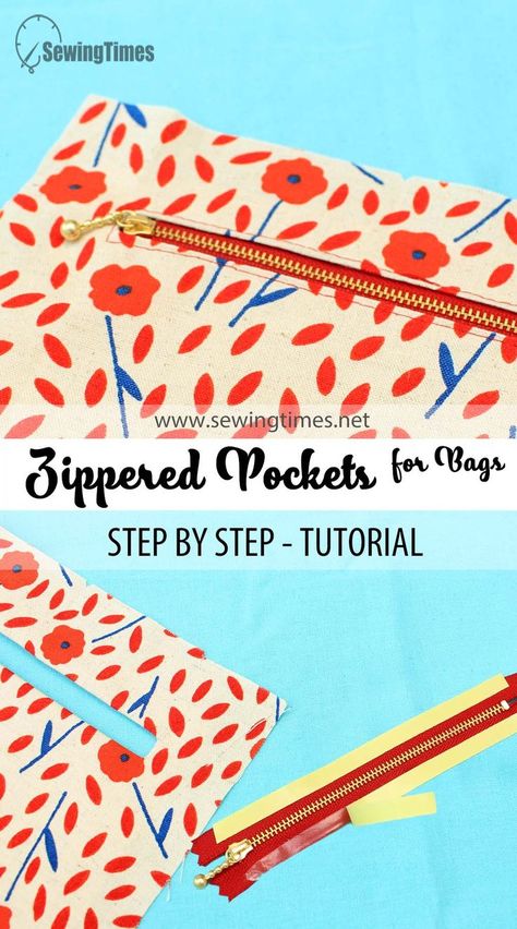 Installing Zippers In Bags, How To Sew A Zipper Pocket In A Bag, Zipper Pocket In Lining, Free Pattern Bag Sewing, Zipper Bags Tutorial Free Pattern, Pockets Sewing Ideas, Zipper Pocket Tutorial, Zippered Tote Bag Tutorial, Vintage Bag Pattern