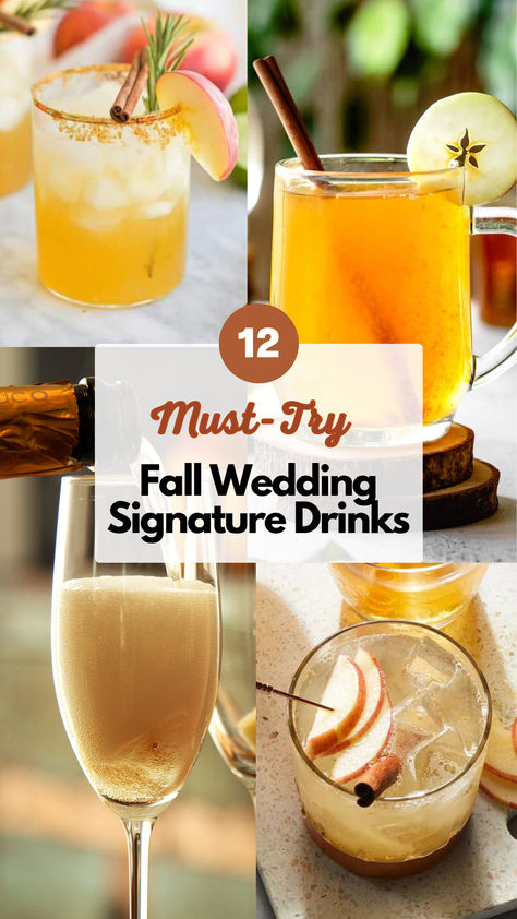 Fall Wedding Signature Drink Fall Drinks For Wedding, Popular Wedding Cocktails, Wedding Signature Drink Ideas, Wedding Drinks Ideas, Fall Signature Drinks, Fall Wedding Cocktails, Signature Drink Ideas, Autumn Beverages, Fall Wedding Drinks