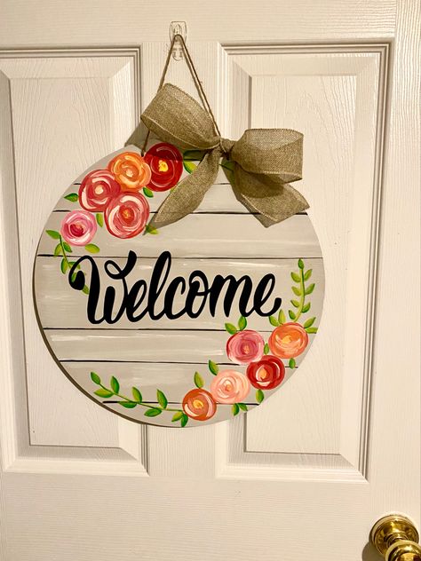 Welcome Canvas Painting Diy, Diy Home Decor Welcome Sign, Welcome Painting Ideas, Wallmate Design, Home Decor Ideas Diy Crafts, Welcome Painting On Canvas, Welcome Board Design Ideas, Welcome Decoration Ideas, Painting Welcome Signs On Wood