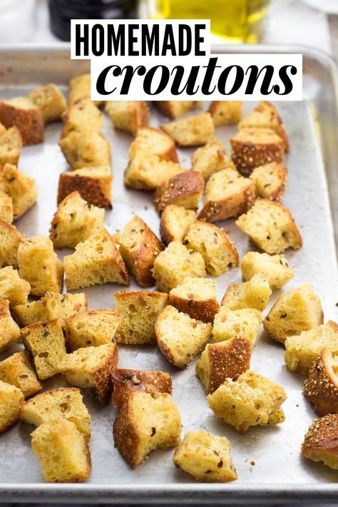 Diy Croutons From Bread, How To Make Croutons From Bread, Quick Croutons, Croutons From Bread, Diy Croutons, Making Croutons, Sustainable Cooking, How To Make Croutons, Croutons Recipe