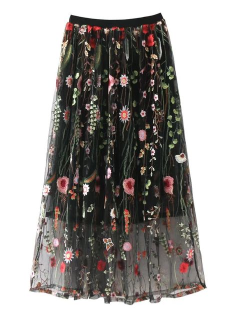 Shop Flower Embroidery Mesh Skirt online. SheIn offers Flower Embroidery Mesh Skirt & more to fit your fashionable needs. Tule Rok, Gonna In Tulle, Embroidery Skirt, Tulle Midi Skirt, Pleated Long Skirt, Party Rock, Skirts Midi High Waisted, Floral Midi Skirt, Mesh Skirt