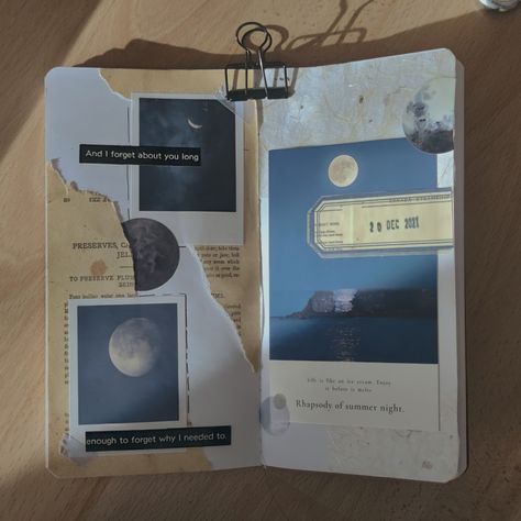 Aesthetic Journal Stickers Vintage, Vintage Aesthetic Journal Page, Sky Journal Aesthetic, Aesthetic Photo Journal Ideas, Moon Polaroid Aesthetic, Scrapbook Moon Theme, Beige Journal Aesthetic, Sky Journal Ideas, Moon Journal Aesthetic