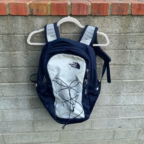 North face jester backpack in navy blue Northface Bookbag, Northface Jester, Navy Blue Backpack, North Face Jester Backpack, Jester Backpack, North Face Jester, White Backpack, North Face Backpack, Cute Casual Outfits