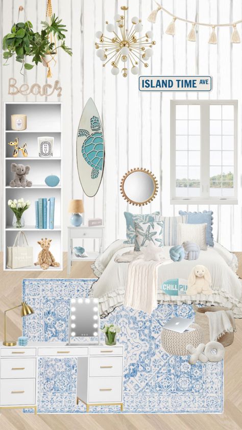 So cute Aesthetic Light Blue, Cozy Bedroom Aesthetic, Costal Bedroom, Surf Room Decor, Coastal Room Decor, Ocean Room Decor, Summer Room Decor, Beachy Room Decor, Beach Room Decor