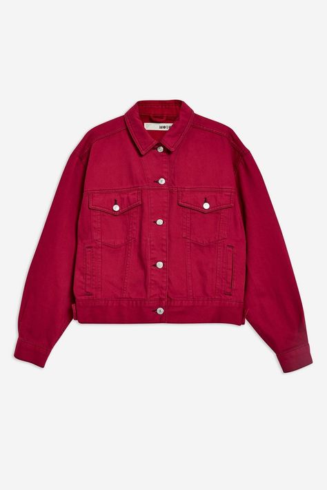 Cherry Red Denim Jacket - Topshop Red Denim Jacket, Gorgeous Summer Dresses, Great Outfits, Red Denim, Transition Outfits, Denim Trends, Suede Skirt, Fashion Hacks Clothes, Topshop Outfit