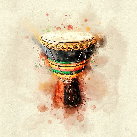 Drum Painting Ideas, Djembe Drum Art, Conga Drums Art, Drum Heads Art, Drums Watercolor, African Drum, Drums Art, Digital Art Gallery, Music Photography